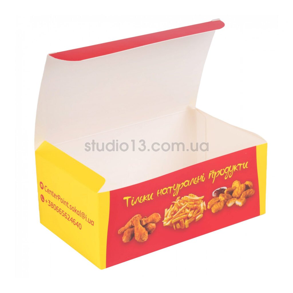 Упаковка для їжі/картоплі фрі/напівфабрикати, фудбокс (максі) кольорова , розмір – L - studio13.com.ua фото 6